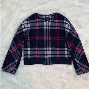 J. Crew, Wool Blend, Navy and Pink Plaid Jacket